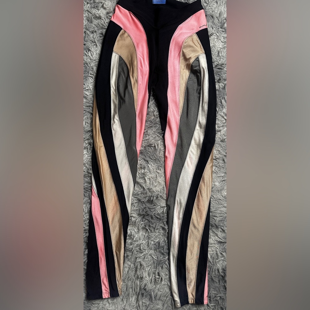 Mugler Colorblock Bodysuit in Pink, Black, and Gray